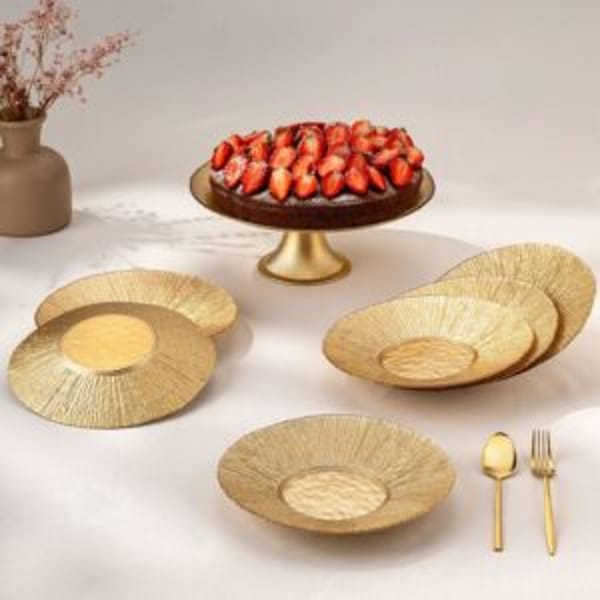 Emsan Golden 7 Parça Cam Pasta/tatlı Seti