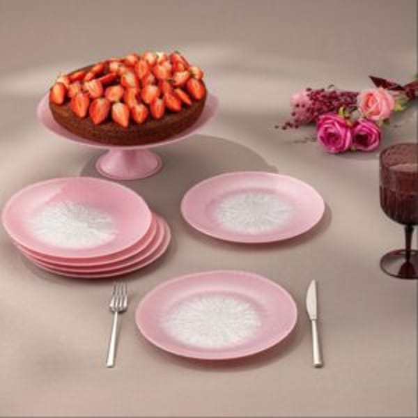 Emsan Pastel 7 Parça Cam Pasta/tatlı Seti Pembe