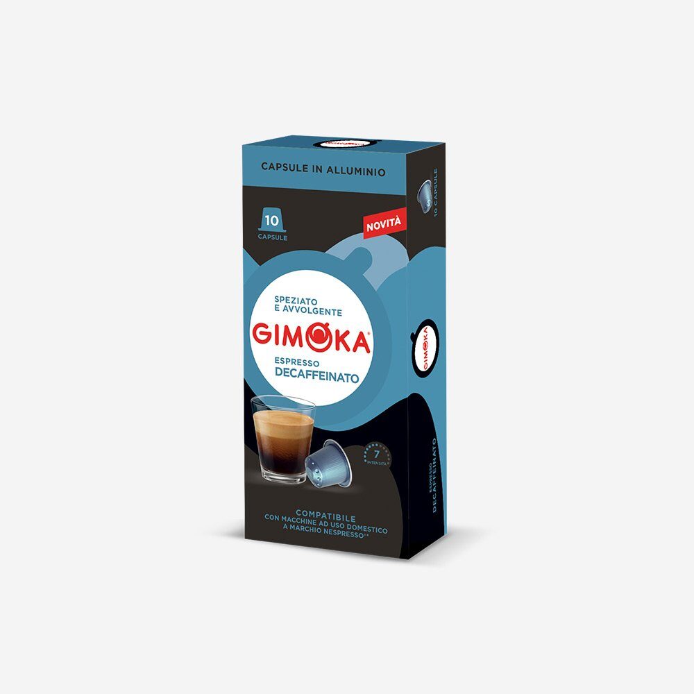 Gimoka - İtaly: Nespresso uyumlu ALUMINYUM kapsül kahve - DECAF / Kafeinsiz  (Yoğunluk 7)