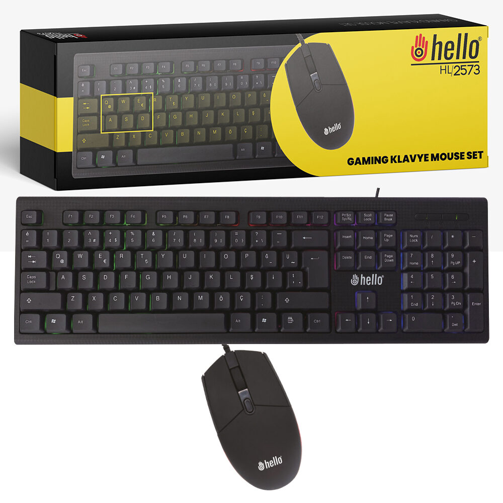 2575 Hello Işıklı Kablolu Oyuncu Klavye + Mouse Combo Set
