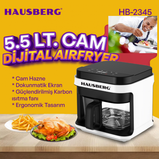 Hausberg HB 2345 Cam Hazneli AIRFRYER FRİTÖZ KKTC