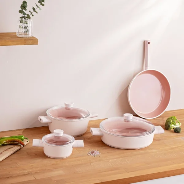 Swiss Crystal 7 Parça Tencere Seti Pembe