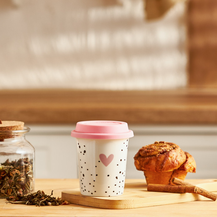 Amore Silikon Kapaklı Mug 300 ml Pembe