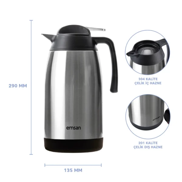 New Vega Çelik Termos Inox 2 Litre