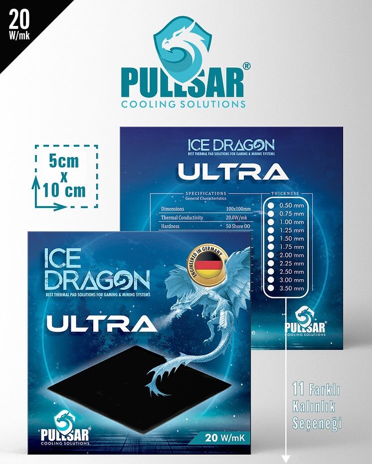 Aksesuar Ice Dragon Ultra Thermal Pad 20W/Mk 1.0 Mm Kalinlik 100X100Mm
