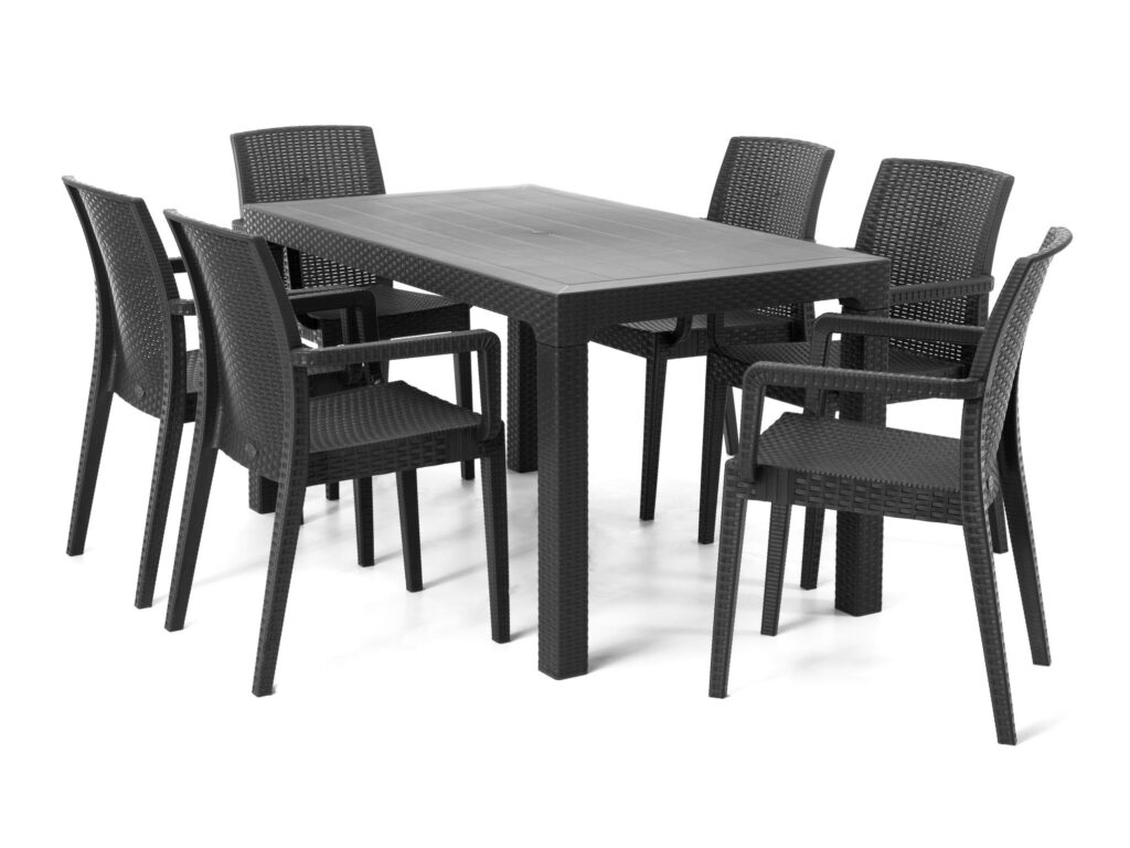 Arizona Camsız 80×140 Antrasit Masa + Siena Starlux Kollu Antrasit 6’lı Set