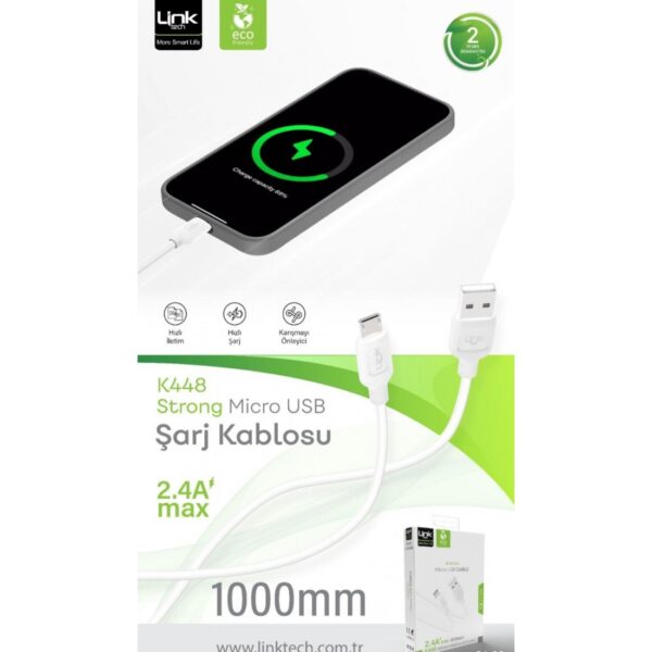 Linktech K448 Strong Micro Usb Data/Şarj Kablosu 1Mt 2.4A - Görsel 4