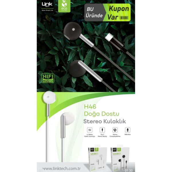 Linktech H46 Kulak İçi Tip-C Kablolu Mikrofonlu Kulaklık - Görsel 3