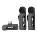 BOYA BY-V20 USB-C Bağlantılı Akıllı Telefonlar için Çift Kablosuz Mikrofon, Siyah
