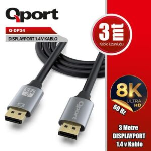 Kablo Qport Q-Dp34 3Mt Display Port 4K 3840X2160 KKTC