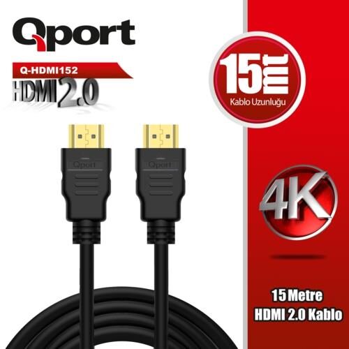 Kablo Qport Q-Hdmi152 Hdmi 15Mt 2.0V 3D/4K/Altın Uçlu/Parazit Önleyi̇ci̇ KKTC