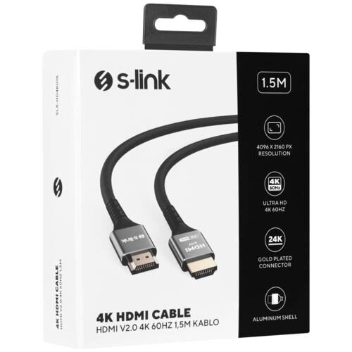 Kablo S-Link Slx-Hd4K015 Hdmi 1.5Mt Metal V2.0 4K(4096*2160)60Hz KKTC