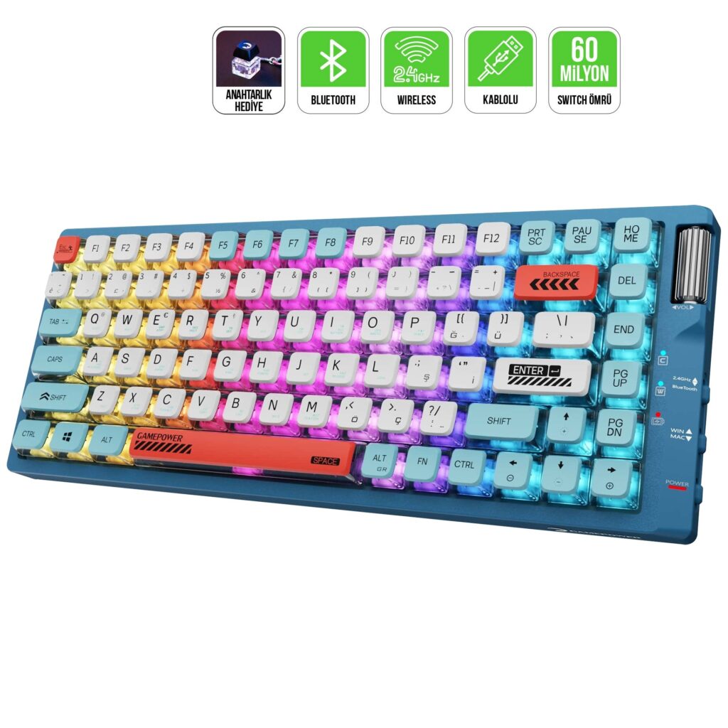 Klavye Gamepower Sense Tkl Rgb Wireless Mekanik Red Switch Tr Layout KKTC