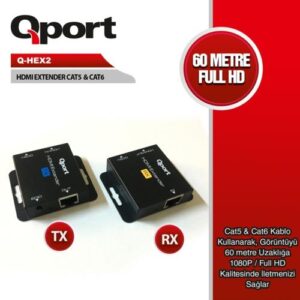 Qport Q-Hex2 60Mt Hdmi Extender Cat5-6 2Li Paket KKTC