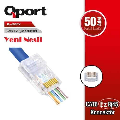 Qport Q-J600Y Cat6 50'Lik Paket Ez-Rj45 Yeni Nesil Konnektör KKTC