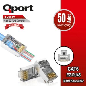 Qport Q-J601Y Cat6 50'Lik Paket Ez-Rj45 Yeni Nesil Konnektör KKTC
