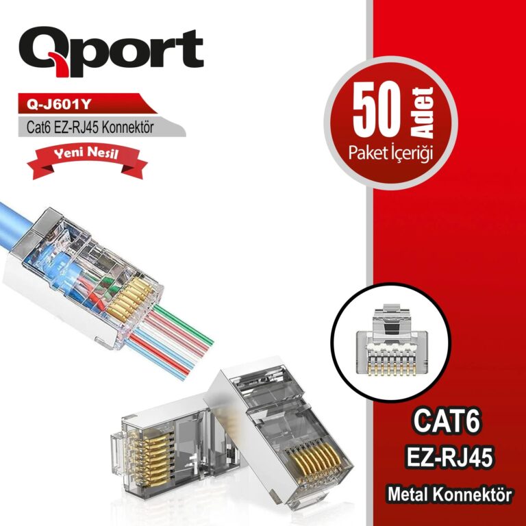 Qport Q-J601Y Cat6 50'Lik Paket Ez-Rj45 Yeni Nesil Konnektör KKTC