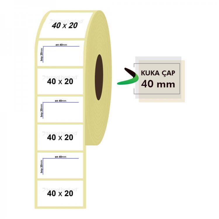 Rulo Kağit Termal Eti̇ket 40Mm X 20Mm 2000 Adet KKTC