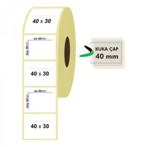 Rulo Kağit Termal Eti̇ket 40Mm X 30Mm 1500 Adet KKTC