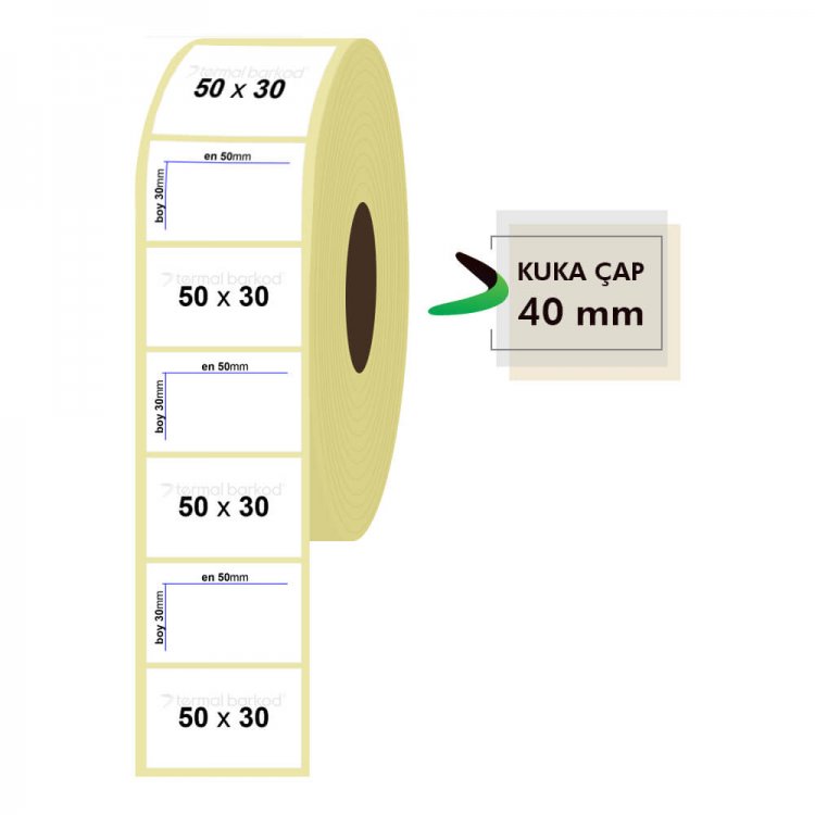 Rulo Kağit Termal Eti̇ket 50Mm X 30Mm 1500 Adet KKTC