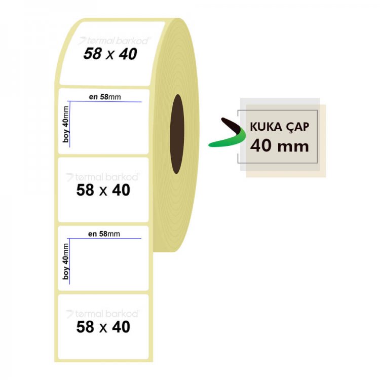 Rulo Kağit Termal Eti̇ket 58Mm X 40Mm 1125 Adet KKTC