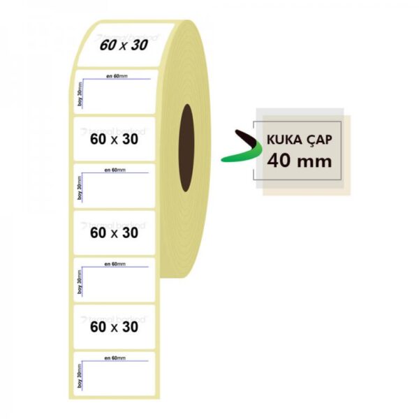 Rulo Kağit Termal Eti̇ket 60Mm X 30Mm 1500 Adet Kktc