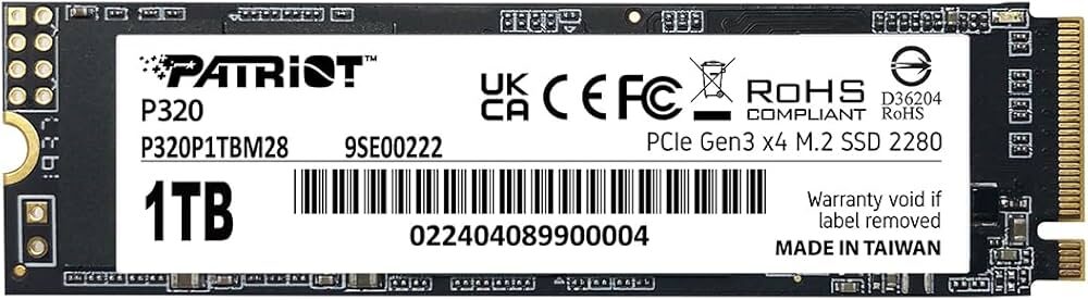 Ssd Patriot P320 1Tb 3300/2200Mb/S Nvme Pcie Gen 3X4 M.2 KKTC