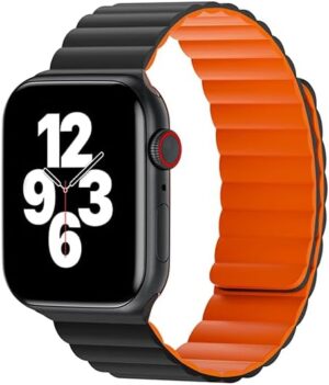 Wiwu Magnetic Silicone Watch Band  Wb001 42/44/45/49Mm Black+Orange KKTC