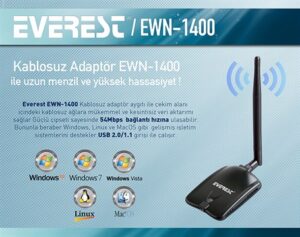 Everest Ewn-1400 54Mbps Antetli Kablosuz Adaptör - Wifi Adaptör - E...-Everest Kktc