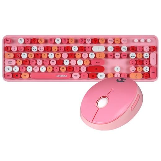 Everest Pembe Kablosuz Q Multimedia Klavye + Mouse Set-Everest Kktc