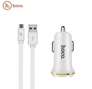 HOCO BEYAZ ARAÇ ŞARJI + Micro USB Kablo - ARAÇ İÇİ ŞARJ CİHAZI-Hoco KKTC