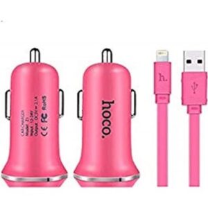 HOCO PEMBE ARAÇ ŞARJI + Lightning Kablo - ARAÇ İÇİ ŞARJ CİHAZI-Hoco KKTC