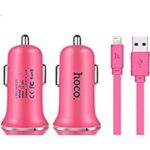 Hoco Araç Şarji + Lightning Kablo Pembe