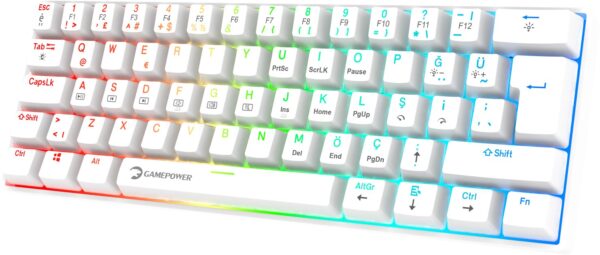 Klavye Gamepower Lyra Rgb 60M Mekanik Blue Switch Beyaz Kktc