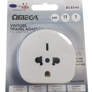 OMEGA 21105 13A Sigortalı Çoklu Turist Adaptörü - Seyahat Adaptörü-Omega KKTC