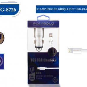 POLYGOLD PG-8726 USB Araç Şarj Cihazı ve Apple Kablo - Araç İçi Şar...-Polygold KKTC