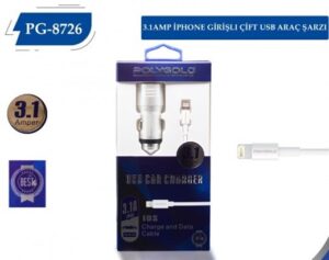 Pg-8726 Usb Araç Şarj Ci̇hazi Ve Apple Kablo