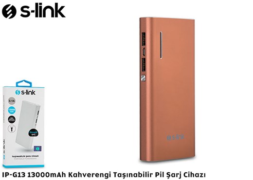 S-Link Ip-G13 13000Mah Kahverengi Powerbank-S-Link Kktc S-Link Ip-G13 13000Mah Kahverengi Powerbank-S-Link Kktc