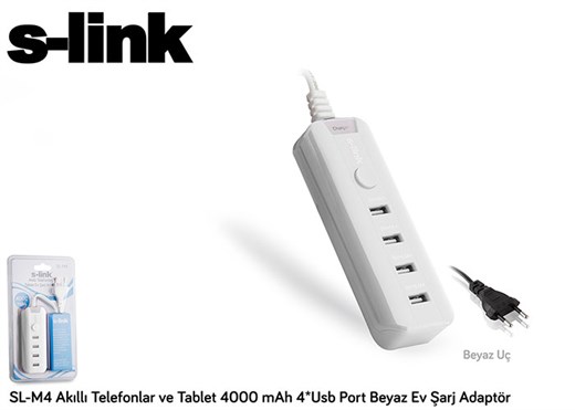 S-Link Sl-M4 4000Mah 4 Usb Port Powerbank Şarj Adaptörü-S-Link Kktc S-Link Sl-M4 4000Mah 4 Usb Port Powerbank Şarj Adaptörü-S-Link Kktc