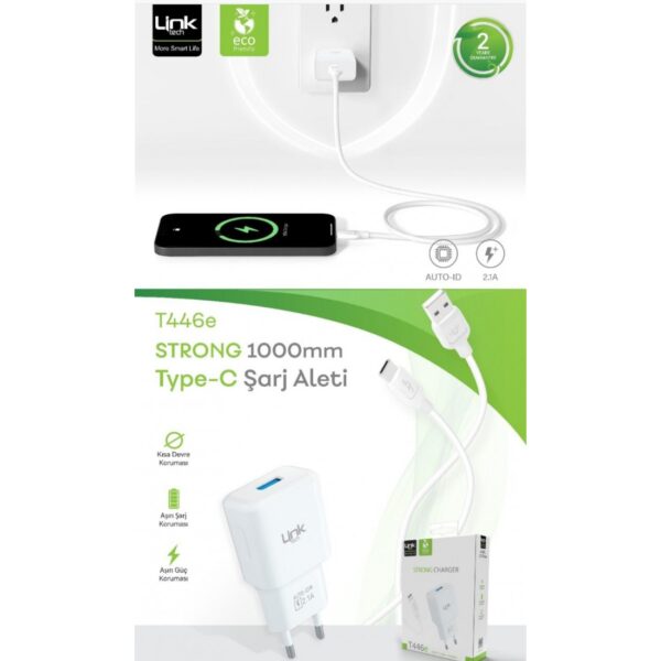 Linktech t446e strong çevre dostu 2.1a tip-c kablolu şarj aleti - Görsel 2