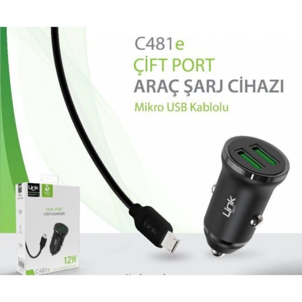 Linktech C481 Çevre Dostu 12W Mikro Usb Kablolu Araç Şarj Aleti - Görsel 4