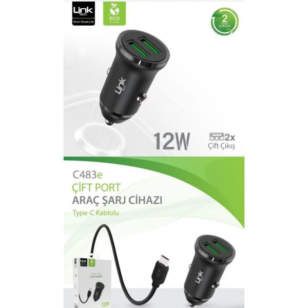 Linktech C483 Çevre Dostu 12W Tip-C Kablolu Araç Şarj Aleti - Görsel 3