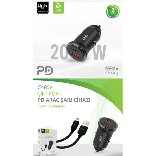 Linktech C485 Çevre Dostu Çift Pd 20W Lightning Kablolu Araç Şarj Aleti - Görsel 3