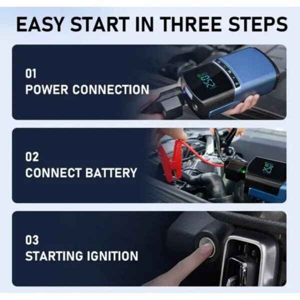 Taşınabilir Jump Starter Akü Takviye Cihazı + Hava Kompresörü - Görsel 2