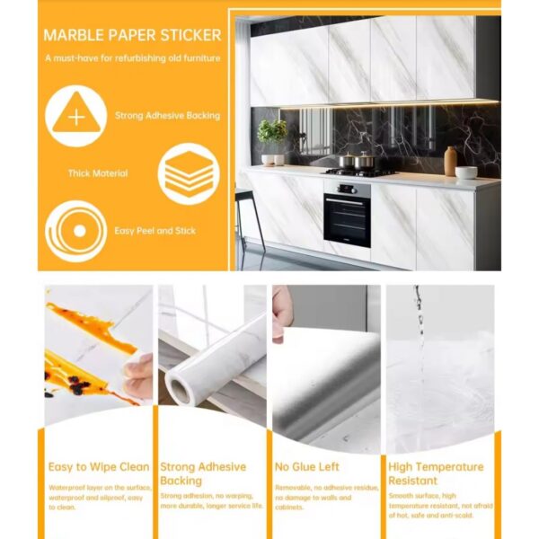 Pvc Su Geçirmez Kendinden Yapışkanlı Mermer Masa&Amp;Duvar Kağıdı 2’Li Paket (2 Adet 60Cmx1M = 1.2M² Alan) - Görsel 8