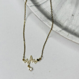 Çelik Kalp Ritmi Kolye – Zirkon Taşlı ve Kalp Detaylı Gold Renk - GildoraAccessories