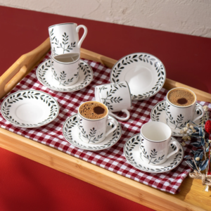 Emsan Ivy Wreath 6'lı Kahve Fincanı, Siyah