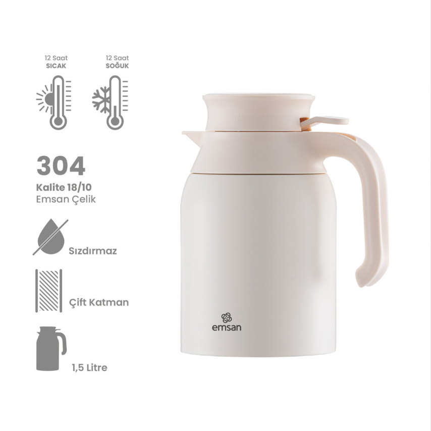 60015013633 Emsan Class Termos, 1,5 Lt, Krem - Görsel 1