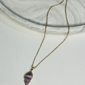 Çelik Gold Zincirli Lila Deniz Kabuğu Kadın ve Çocuk Kolye | Paslanmaz Şık Tasarım - GildoraAccessories