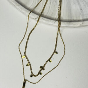 İkili, Yaprak Detaylı Gold Çelik Kolye – Paslanmaz Kadın Zincir Takı - GildoraAccessories